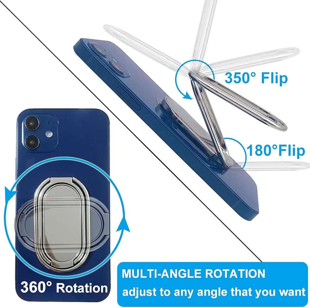 Cell Phone Ring Holder Finger Kickstand, CLZWiiN Foldable 360° Rotation Cellphone Stand for Desk, Office Desktop, Magnetic Car Mount, Metal Multi-Angle for Phone Back Grip (Silver) - Image 2