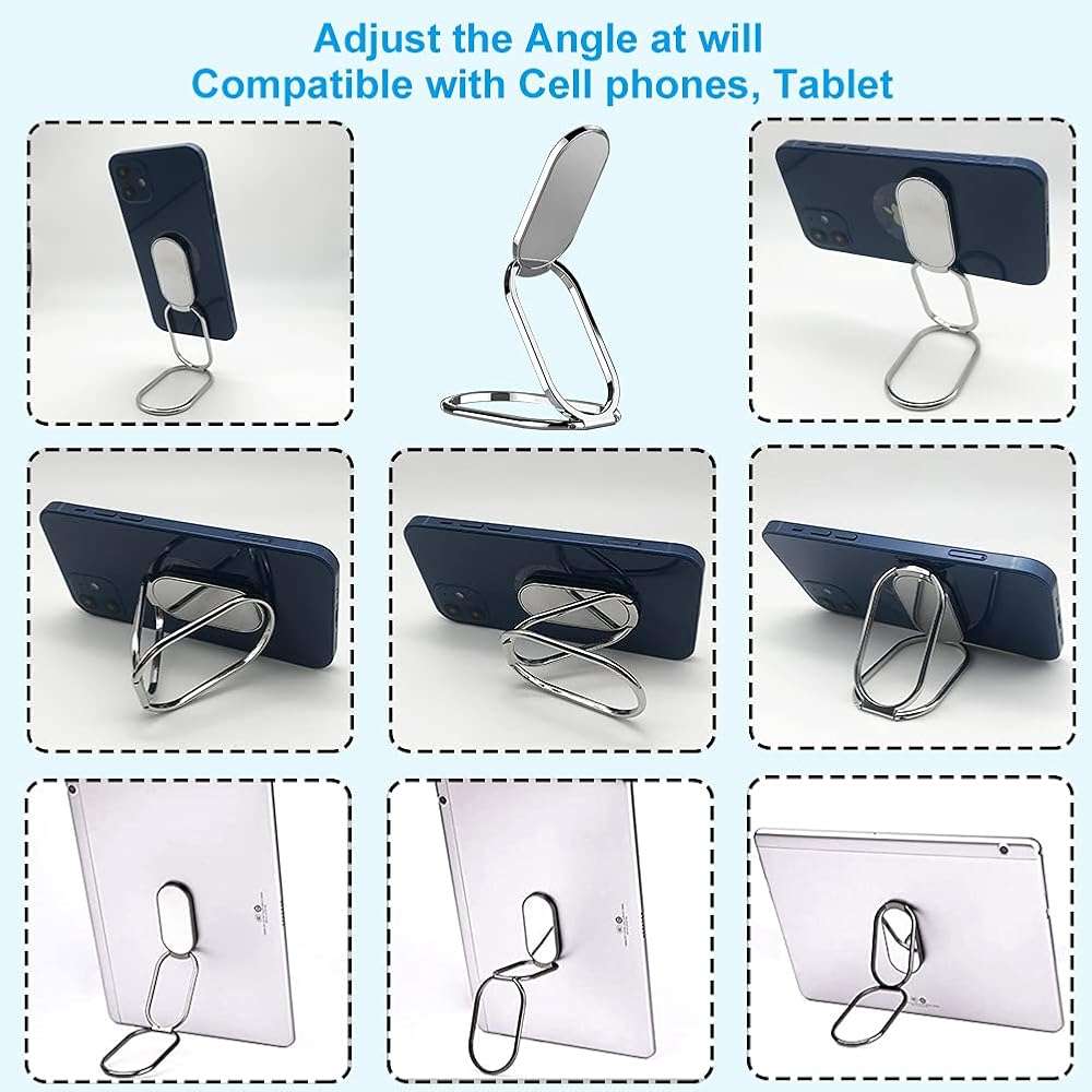 Cell Phone Ring Holder Finger Kickstand, CLZWiiN Foldable 360° Rotation Cellphone Stand for Desk, Office Desktop, Magnetic Car Mount, Metal Multi-Angle for Phone Back Grip (Silver) - Image 3