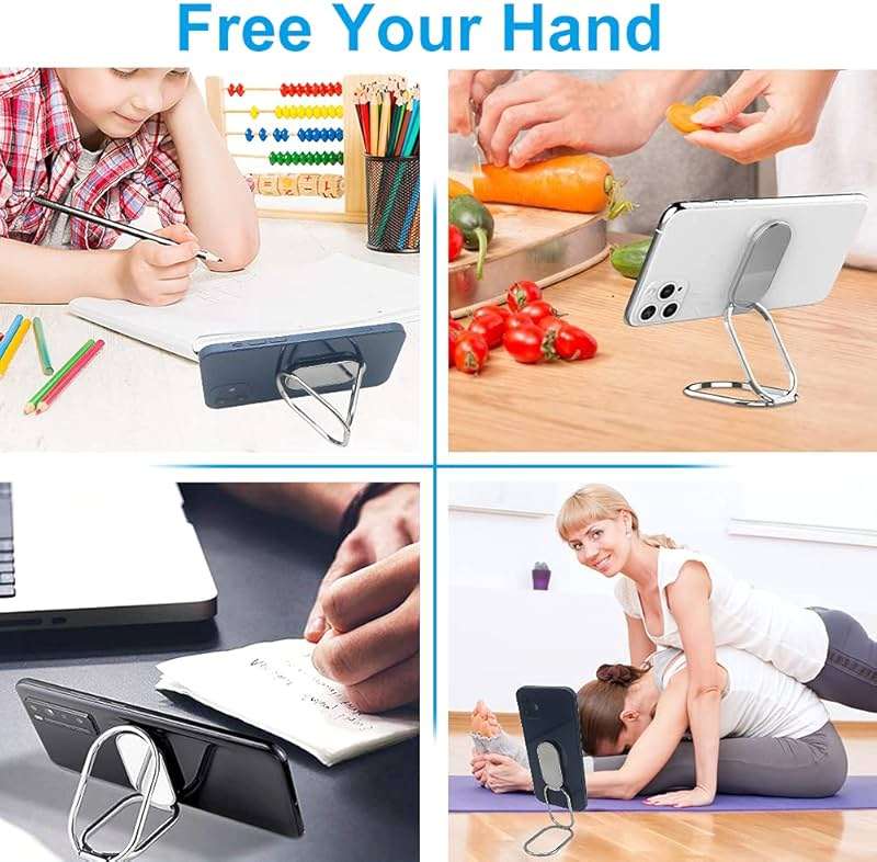 Cell Phone Ring Holder Finger Kickstand, CLZWiiN Foldable 360° Rotation Cellphone Stand for Desk, Office Desktop, Magnetic Car Mount, Metal Multi-Angle for Phone Back Grip (Silver) - Image 5