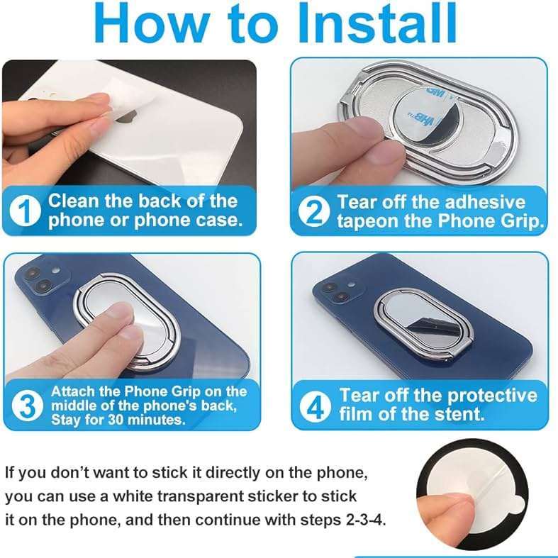 Cell Phone Ring Holder Finger Kickstand, CLZWiiN Foldable 360° Rotation Cellphone Stand for Desk, Office Desktop, Magnetic Car Mount, Metal Multi-Angle for Phone Back Grip (Silver) - Image 7