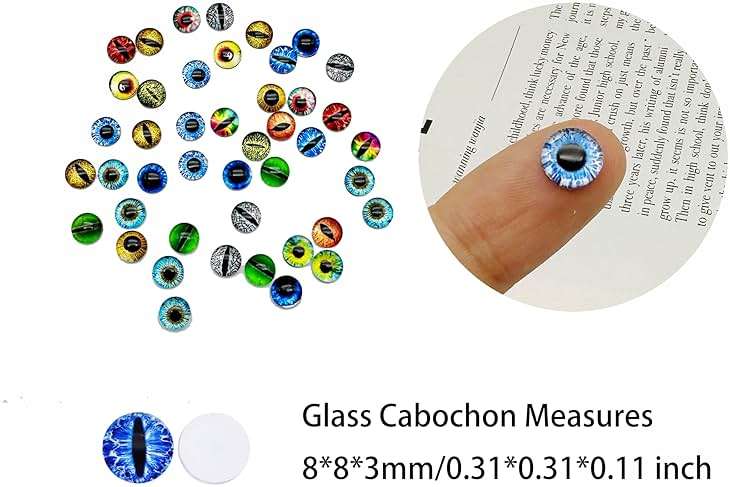 Julie Wang 8MM 100PCS Dragon Glass Cabochon Eyes for Miniature Models, Clay Sculpting, Fantasy Art Props, DIY Craft Findings About 0.31inches - Image 3