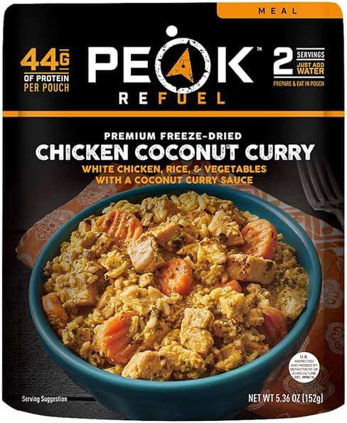 Peak Refuel Chicken Coconut Curry | Freeze Dried Backpacking and Camping Food | Amazing Taste & Quality | High Protein | Real Meat | Quick Prep (2 Serving Pouch) - Image 1
