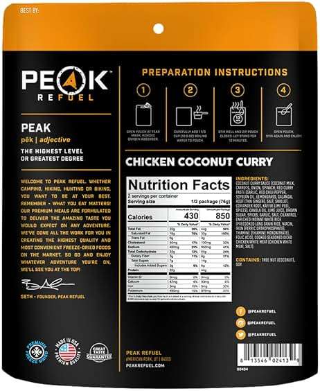 Peak Refuel Chicken Coconut Curry | Freeze Dried Backpacking and Camping Food | Amazing Taste & Quality | High Protein | Real Meat | Quick Prep (2 Serving Pouch) - Image 2