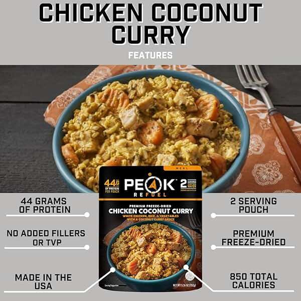 Peak Refuel Chicken Coconut Curry | Freeze Dried Backpacking and Camping Food | Amazing Taste & Quality | High Protein | Real Meat | Quick Prep (2 Serving Pouch) - Image 3