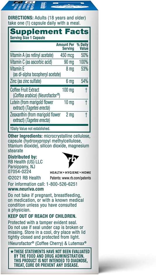 NEURIVA Brain + Eye Supplements for Memory and Focus, Lutemax, Zinc, Vitamin C, Vitamin E & Vitamin A for Eye Health & Zeaxanthin to Filter Blue Light, 30 Count Capsules - Image 14