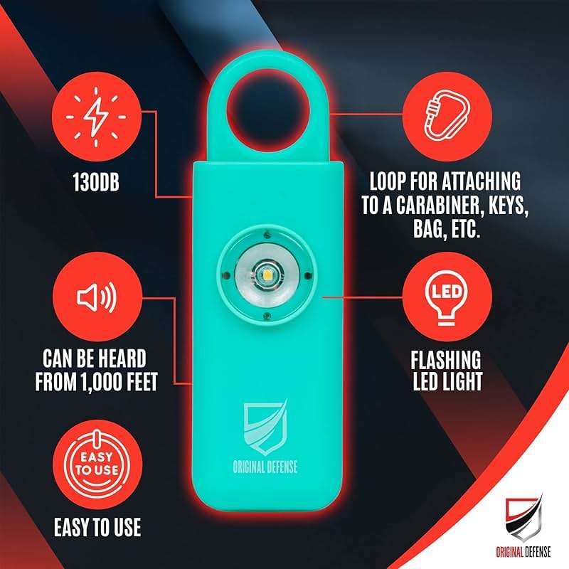 Original Defense® Siren Self-Defense Alarm (Mint) - 130 dB Keychain Alarm with LED Strobe Light for Women, Children, and Elderly - Police Recommended - Image 2