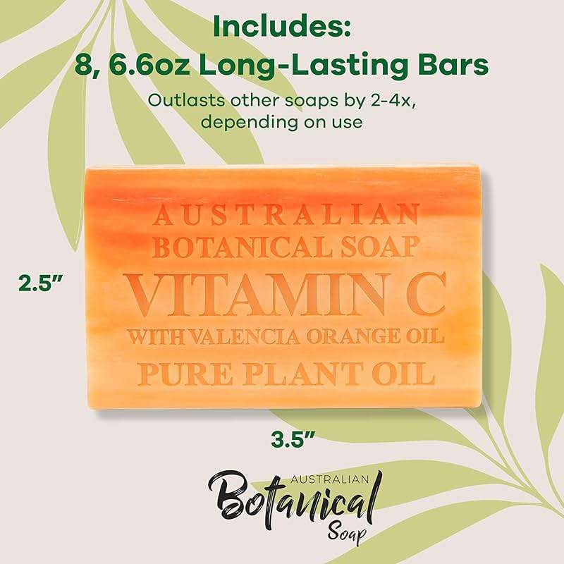 Australian Botanical Soap, 6.6 OZ, Vitamin C and Valencia Orange, Triple Milled Bars made with a Natural Soap Base and Enriched with Organic Shea Butter, Pack of 8 - Image 4