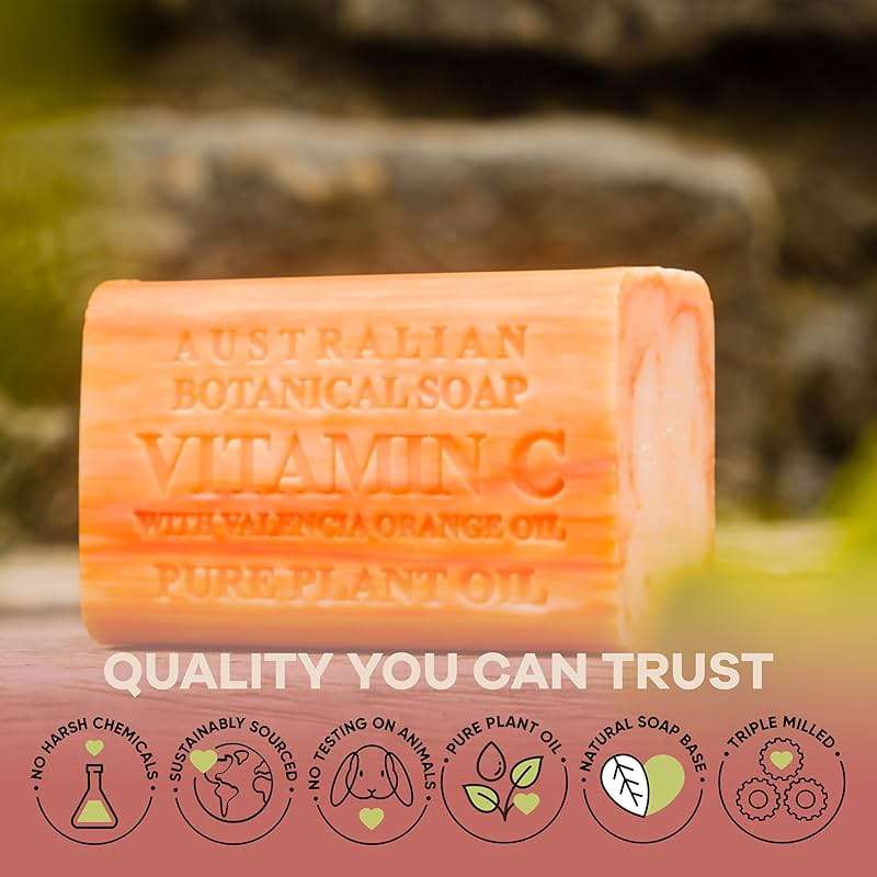 Australian Botanical Soap, 6.6 OZ, Vitamin C and Valencia Orange, Triple Milled Bars made with a Natural Soap Base and Enriched with Organic Shea Butter, Pack of 8 - Image 7