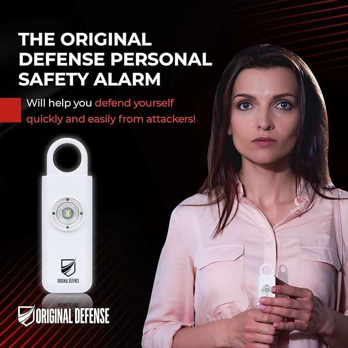 Original Defense® Siren Self-Defense Alarm - 130 dB Keychain Alarm with LED Strobe Light for Women, Children, and Elderly - Police Recommended - (White, 1 Count) - Image 2