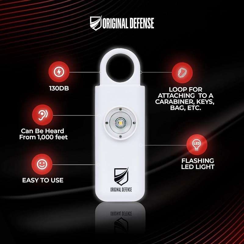 Original Defense® Siren Self-Defense Alarm - 130 dB Keychain Alarm with LED Strobe Light for Women, Children, and Elderly - Police Recommended - (White, 1 Count) - Image 3
