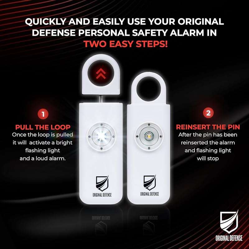 Original Defense® Siren Self-Defense Alarm - 130 dB Keychain Alarm with LED Strobe Light for Women, Children, and Elderly - Police Recommended - (White, 1 Count) - Image 5