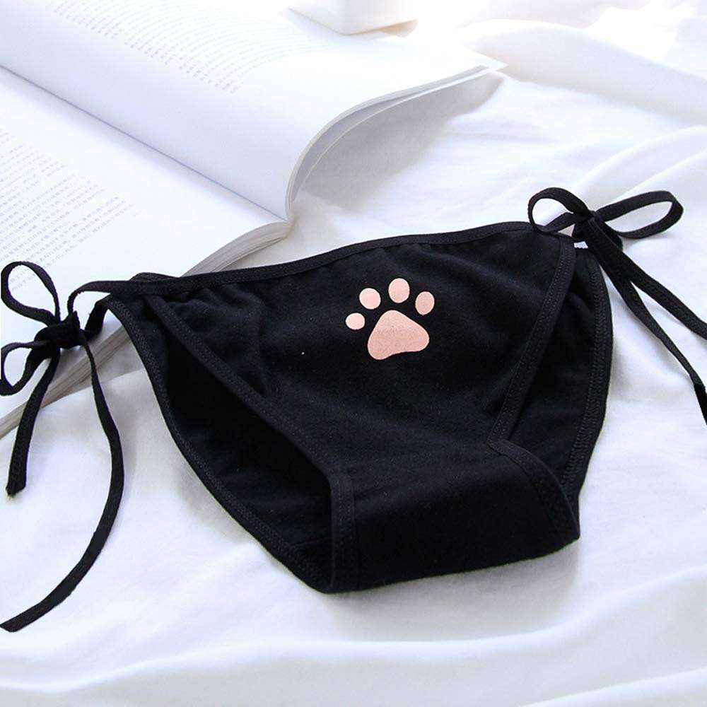 Cute Japanese Style Blue & pink Stripe Panties Bikini Cosplay Cotton Underwear Bandage Anime Free size Hot (3 pieces) (Cat paw) - Image 3