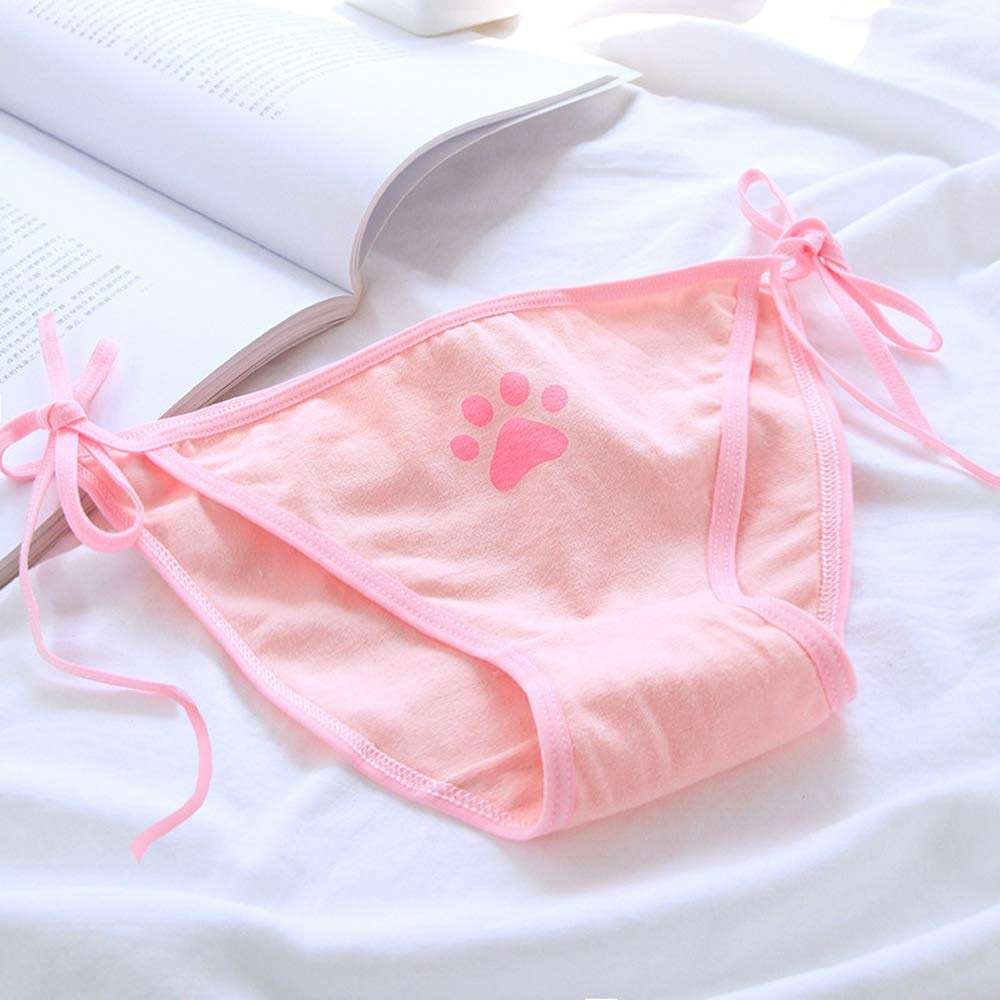 Cute Japanese Style Blue & pink Stripe Panties Bikini Cosplay Cotton Underwear Bandage Anime Free size Hot (3 pieces) (Cat paw) - Image 4