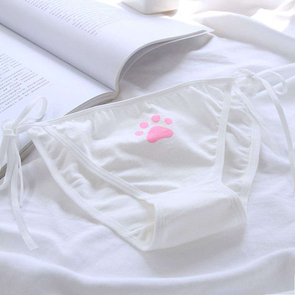 Cute Japanese Style Blue & pink Stripe Panties Bikini Cosplay Cotton Underwear Bandage Anime Free size Hot (3 pieces) (Cat paw) - Image 5