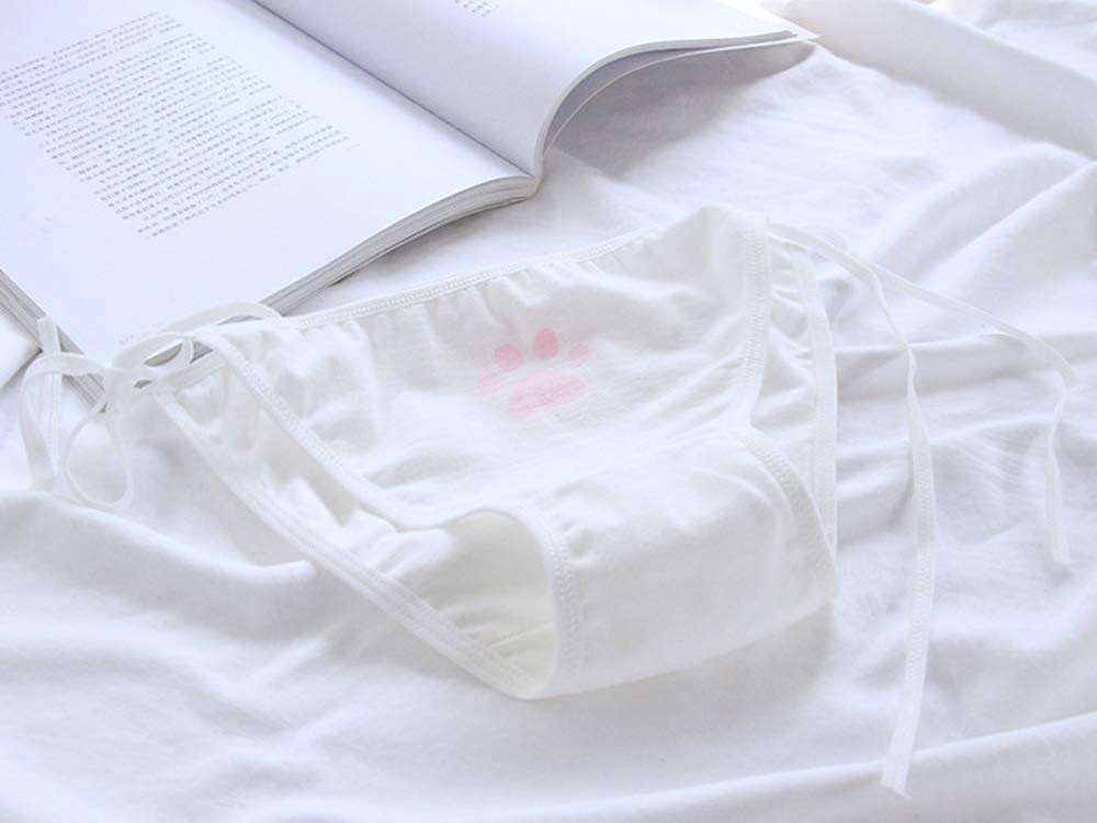 Cute Japanese Style Blue & pink Stripe Panties Bikini Cosplay Cotton Underwear Bandage Anime Free size Hot (3 pieces) (Cat paw) - Image 7