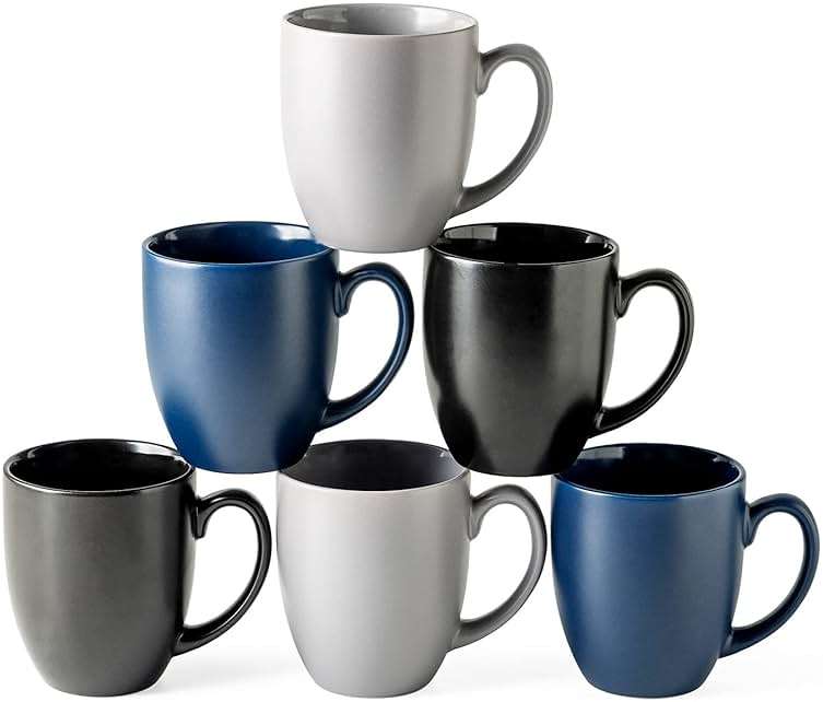 AmorArc 16oz Coffee Mugs Set of 6, Large Ceramic Coffee Mugs for Man, Woman, Dad, Mom, Modern Coffee Mugs Set with handle for Tea/Latte/Cappuccino/Milk/Cocoa. Dishwasher&Microwave Safe, Multi - Image 1
