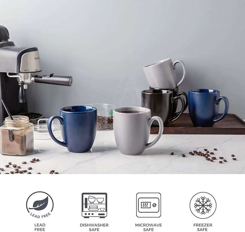 AmorArc 16oz Coffee Mugs Set of 6, Large Ceramic Coffee Mugs for Man, Woman, Dad, Mom, Modern Coffee Mugs Set with handle for Tea/Latte/Cappuccino/Milk/Cocoa. Dishwasher&Microwave Safe, Multi - Image 4