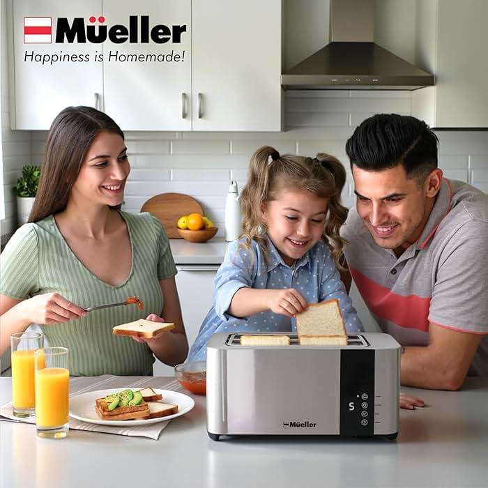 Mueller UltraToast Stainless Steel Toaster 4 Slice – Extra-Wide 1.6" Slots for Artisan Bread, Bagels & Frozen Waffles, 6 Browning Levels, LED Display, Cancel/Defrost/Reheat, Removable Crumb Tray - Image 2