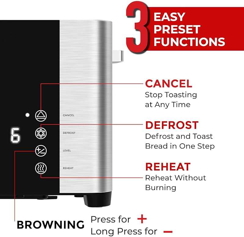 Mueller UltraToast Stainless Steel Toaster 4 Slice – Extra-Wide 1.6" Slots for Artisan Bread, Bagels & Frozen Waffles, 6 Browning Levels, LED Display, Cancel/Defrost/Reheat, Removable Crumb Tray - Image 4