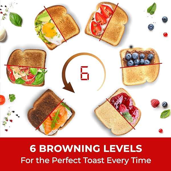Mueller UltraToast Stainless Steel Toaster 4 Slice – Extra-Wide 1.6" Slots for Artisan Bread, Bagels & Frozen Waffles, 6 Browning Levels, LED Display, Cancel/Defrost/Reheat, Removable Crumb Tray - Image 5