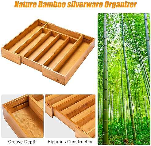 Bellsal Silverware Organizer Kitchen Drawer Organizer Expandable Bamboo Utensil Holder Cutlery Tray for Kitchen Utensil and Flatware Bedroom Office - Image 5