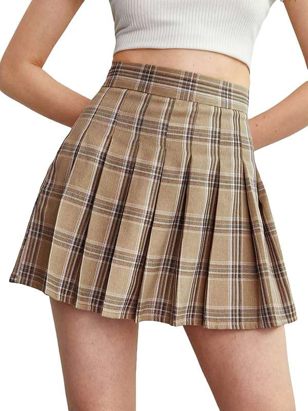 WDIRARA Women's Plaid High Waist Pleated Skater A Line Uniform Mini Skirt - Image 1