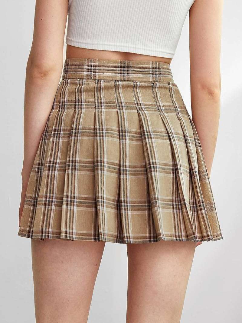 WDIRARA Women's Plaid High Waist Pleated Skater A Line Uniform Mini Skirt - Image 2
