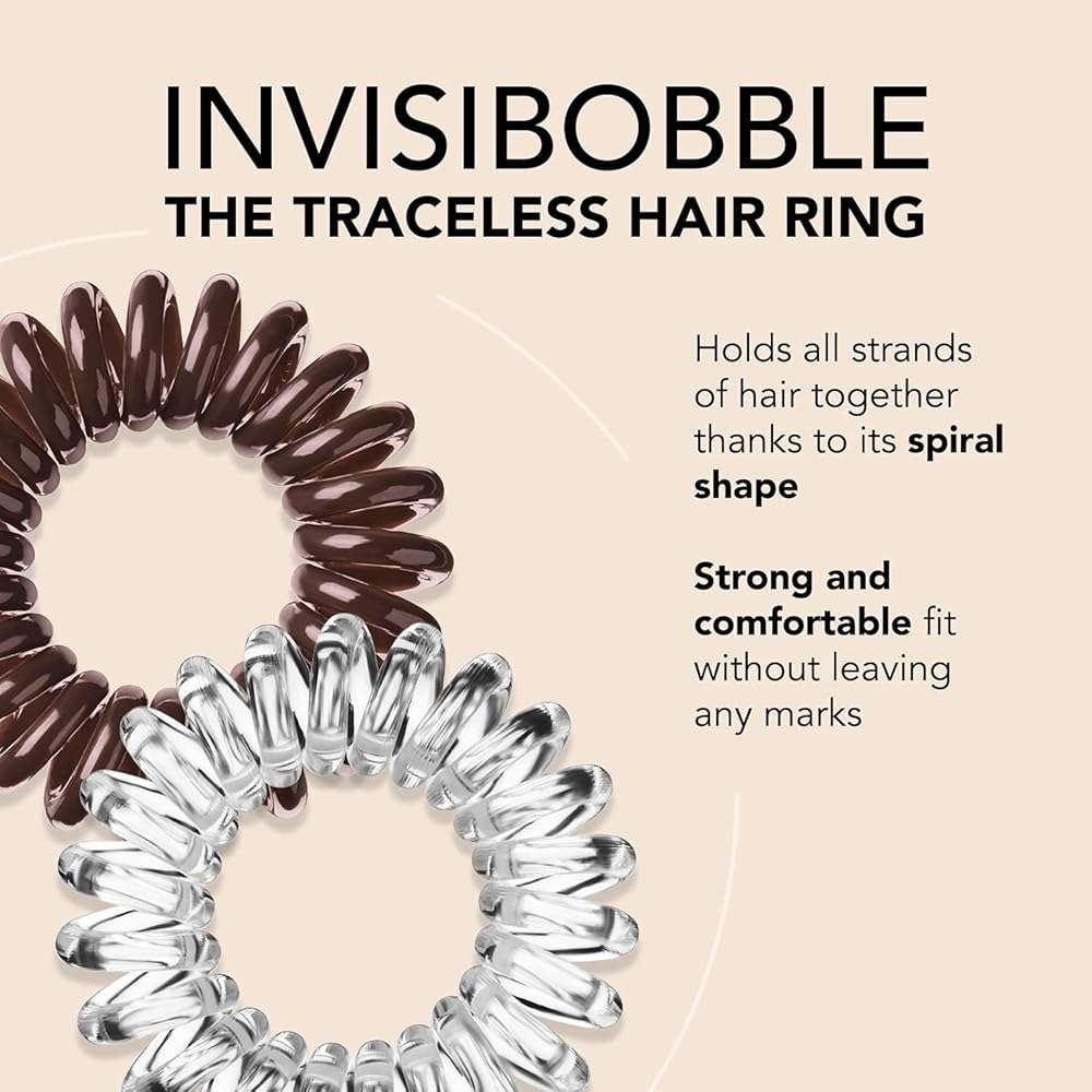 invisibobble Original Traceless Spiral Hair Ties - Pack of 8, Crystal Clear and Pretzel Brown - Strong Elastic Grip Coil Accessories for Women - Non Soaking - Gentle for Girls Teens and Thick Hair - Image 2