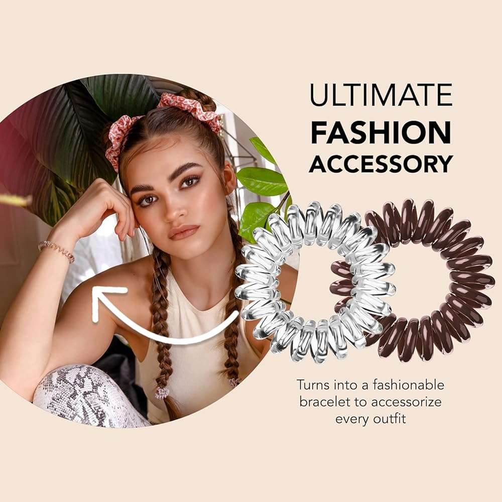 invisibobble Original Traceless Spiral Hair Ties - Pack of 8, Crystal Clear and Pretzel Brown - Strong Elastic Grip Coil Accessories for Women - Non Soaking - Gentle for Girls Teens and Thick Hair - Image 5