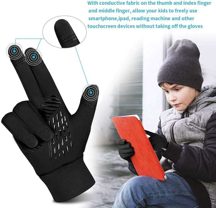YukiniYa Kids Winter Gloves Back Water Repellent Touchscreen Warm Fleece Anti-Slip for Boys Girls Teen 3-15 Years - Image 4