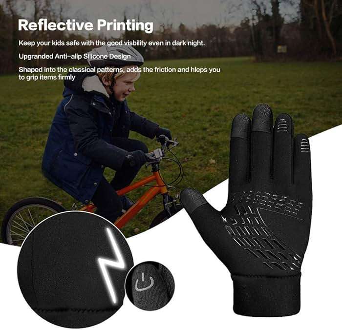 YukiniYa Kids Winter Gloves Back Water Repellent Touchscreen Warm Fleece Anti-Slip for Boys Girls Teen 3-15 Years - Image 5