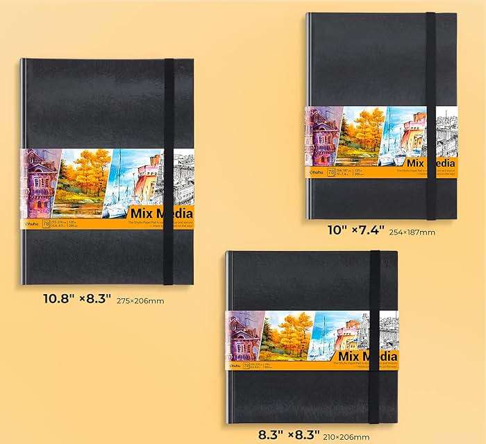 Ohuhu Mix Media Pad - 10.8" x 7.8" Mixed Media Art Sketchbook, 120 lb/200 gsm Heavyweight Papers, 78 Sheets/156 Pages, PU Hardcover Mixed Media Paper Pad for Acrylic Painting Christmas Gift - Image 2