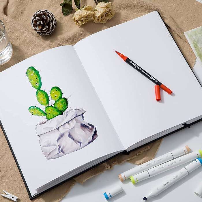 Ohuhu Mix Media Pad - 10.8" x 7.8" Mixed Media Art Sketchbook, 120 lb/200 gsm Heavyweight Papers, 78 Sheets/156 Pages, PU Hardcover Mixed Media Paper Pad for Acrylic Painting Christmas Gift - Image 5