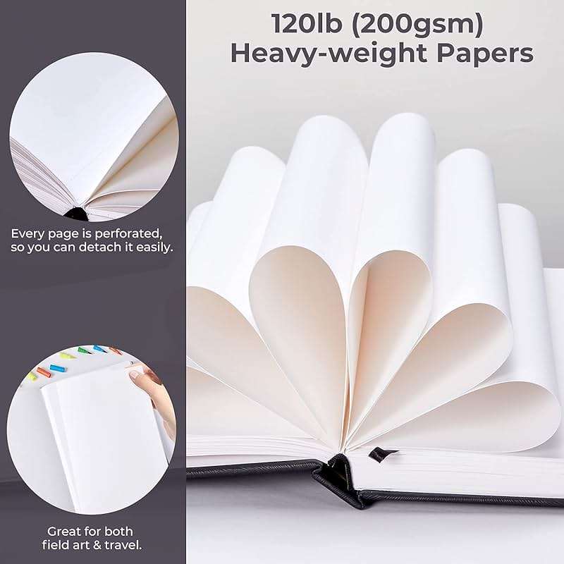 Ohuhu Mix Media Pad - 10.8" x 7.8" Mixed Media Art Sketchbook, 120 lb/200 gsm Heavyweight Papers, 78 Sheets/156 Pages, PU Hardcover Mixed Media Paper Pad for Acrylic Painting Christmas Gift - Image 6