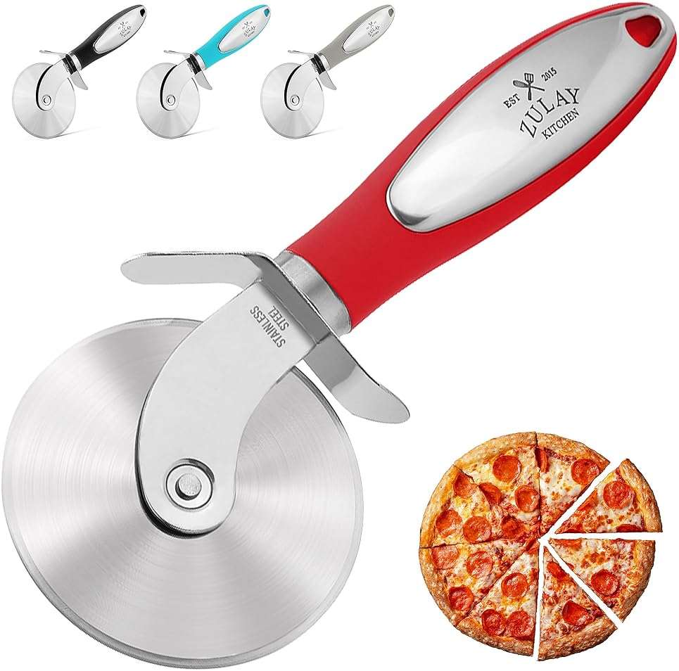 Zulay Kitchen Large Pizza Cutter Wheel - Premium Stainless Steel Pizza Slicer - Easy To Clean & Cut Pizza Wheel - Super Sharp, Non-Slip Handle & Dishwasher Friendly - Red - Image 1