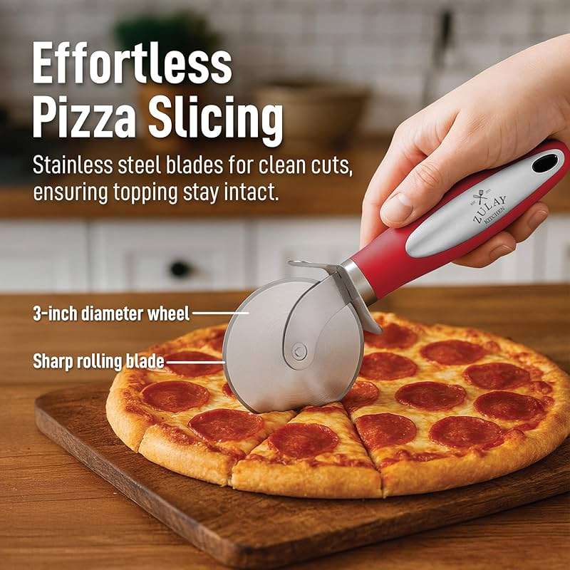 Zulay Kitchen Large Pizza Cutter Wheel - Premium Stainless Steel Pizza Slicer - Easy To Clean & Cut Pizza Wheel - Super Sharp, Non-Slip Handle & Dishwasher Friendly - Red - Image 3