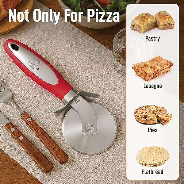 Zulay Kitchen Large Pizza Cutter Wheel - Premium Stainless Steel Pizza Slicer - Easy To Clean & Cut Pizza Wheel - Super Sharp, Non-Slip Handle & Dishwasher Friendly - Red - Image 4