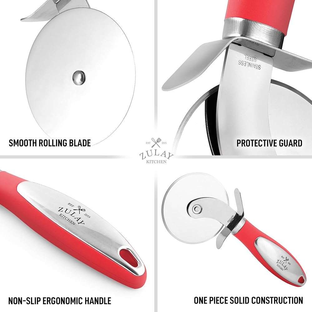 Zulay Kitchen Large Pizza Cutter Wheel - Premium Stainless Steel Pizza Slicer - Easy To Clean & Cut Pizza Wheel - Super Sharp, Non-Slip Handle & Dishwasher Friendly - Red - Image 6