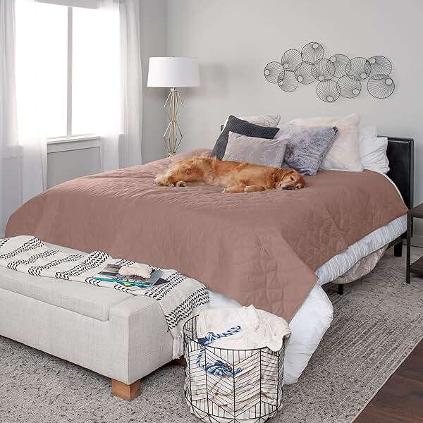 Furhaven Waterproof & Non-Slip King Size Mattress Cover Protector for Dogs & Cats, Washable, For Beds, Couches, & Car Seats - Quilted Twill Blanket Mattress Cover - Brownstone, Jumbo/King Size - Image 4