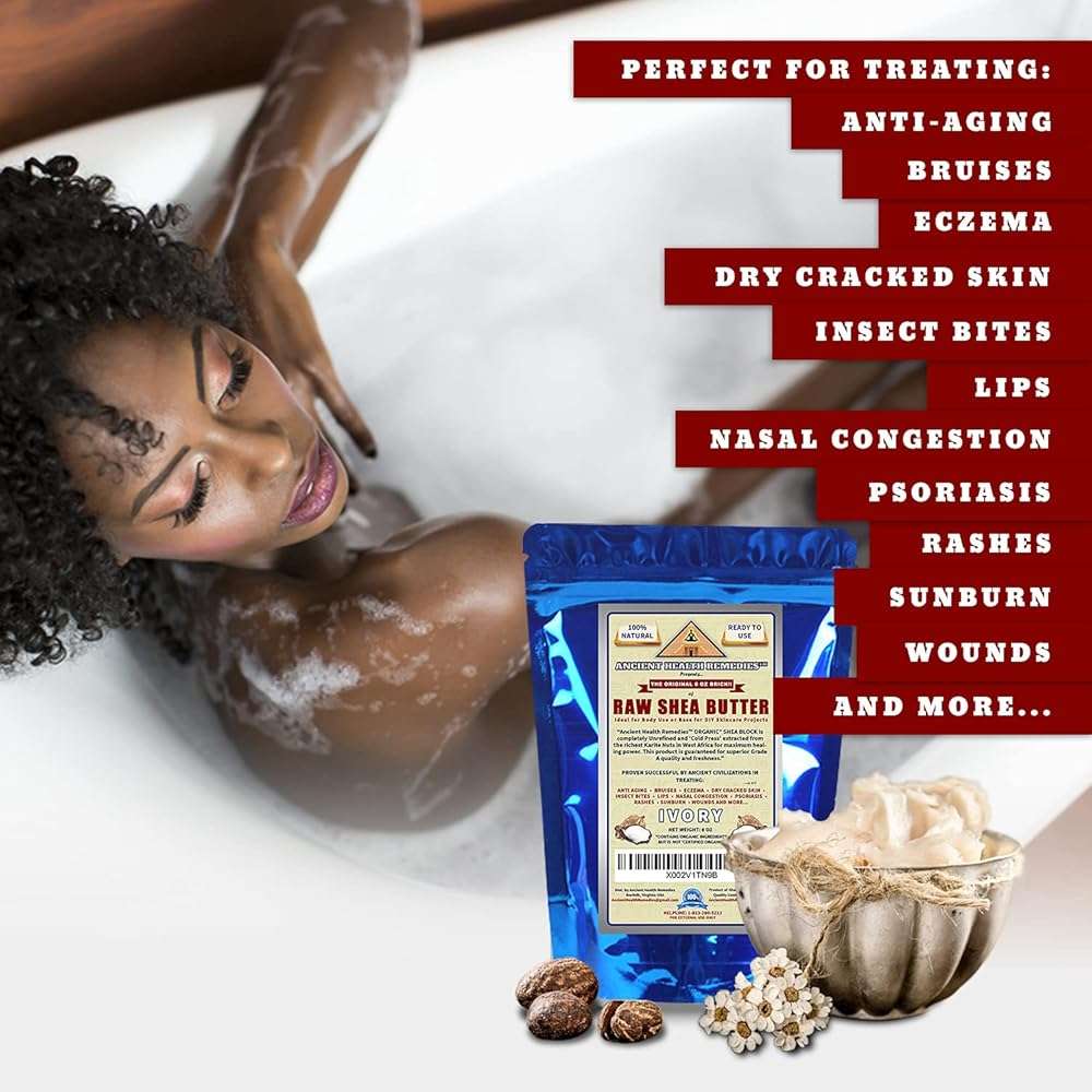 ANCIENT HEALTH REMEDIES Organic Unrefined Raw AFRICAN IVORY WHITE SHEA BUTTER BLOCKS/JAR Bulk Size Grade A for Anti Aging Dry Skin Base for DIY Body Butter, Beauty - Image 4