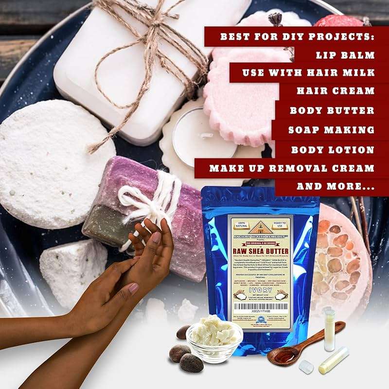 ANCIENT HEALTH REMEDIES Organic Unrefined Raw AFRICAN IVORY WHITE SHEA BUTTER BLOCKS/JAR Bulk Size Grade A for Anti Aging Dry Skin Base for DIY Body Butter, Beauty - Image 6