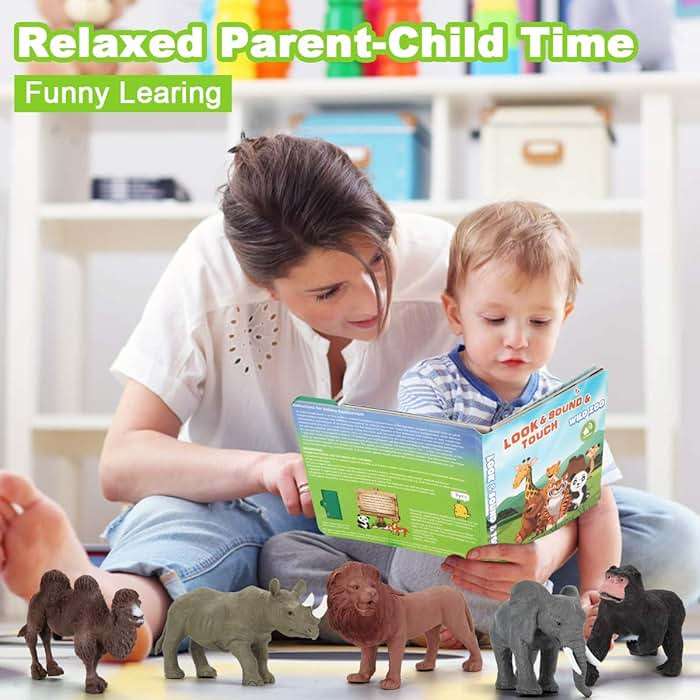 Tudoccy Safari Animals Figures Toys - 13 Realistic Wild Plastic Animal Figurines & Kids Sound Book - Educational Learning Toys Gift for 3 Years Old & Up Boys Girls Toddlers - Image 2