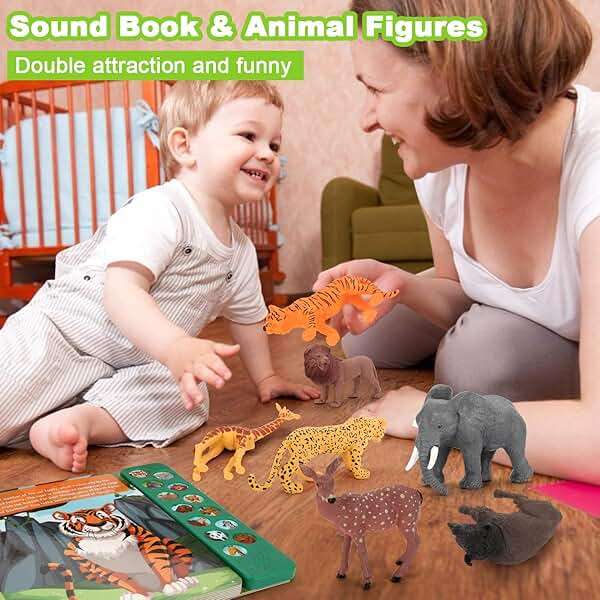 Tudoccy Safari Animals Figures Toys - 13 Realistic Wild Plastic Animal Figurines & Kids Sound Book - Educational Learning Toys Gift for 3 Years Old & Up Boys Girls Toddlers - Image 5