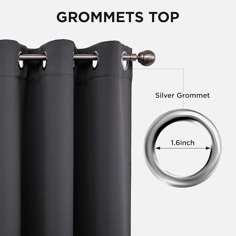 Joydeco 72" Grey Blackout Curtains, Bedroom Room Divider Drapes, 2 Panels | Grommet top thermal insulated & noise reducing panels. Ideal light blocking curtains for bedroom & living room. - Image 2