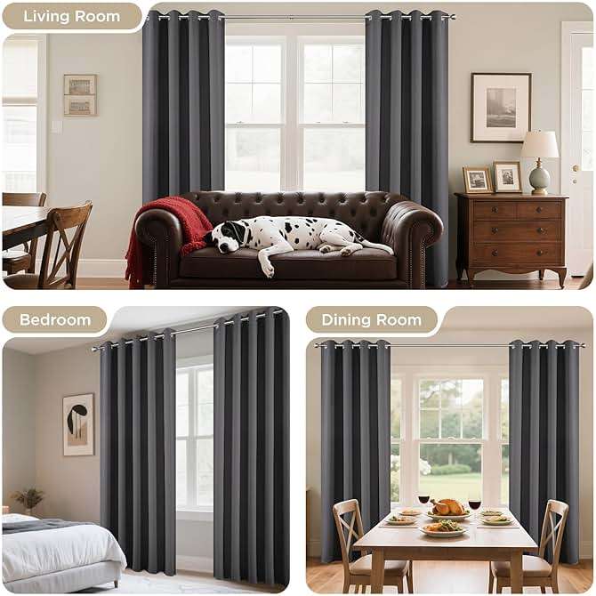 Joydeco 72" Grey Blackout Curtains, Bedroom Room Divider Drapes, 2 Panels | Grommet top thermal insulated & noise reducing panels. Ideal light blocking curtains for bedroom & living room. - Image 6