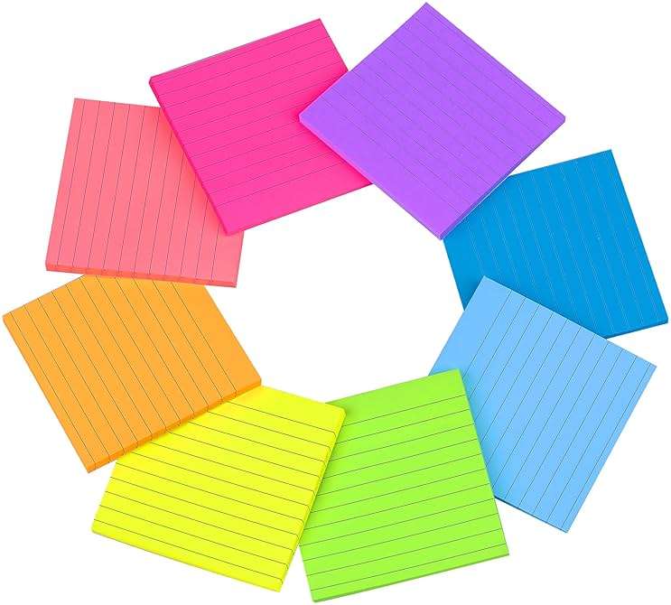 (8 Pack) Lined Sticky Notes 4x4 Bright Stickies Colorful Super Sticking Power Memo Pads, 8 Colors, Strong Adhesive - Image 5