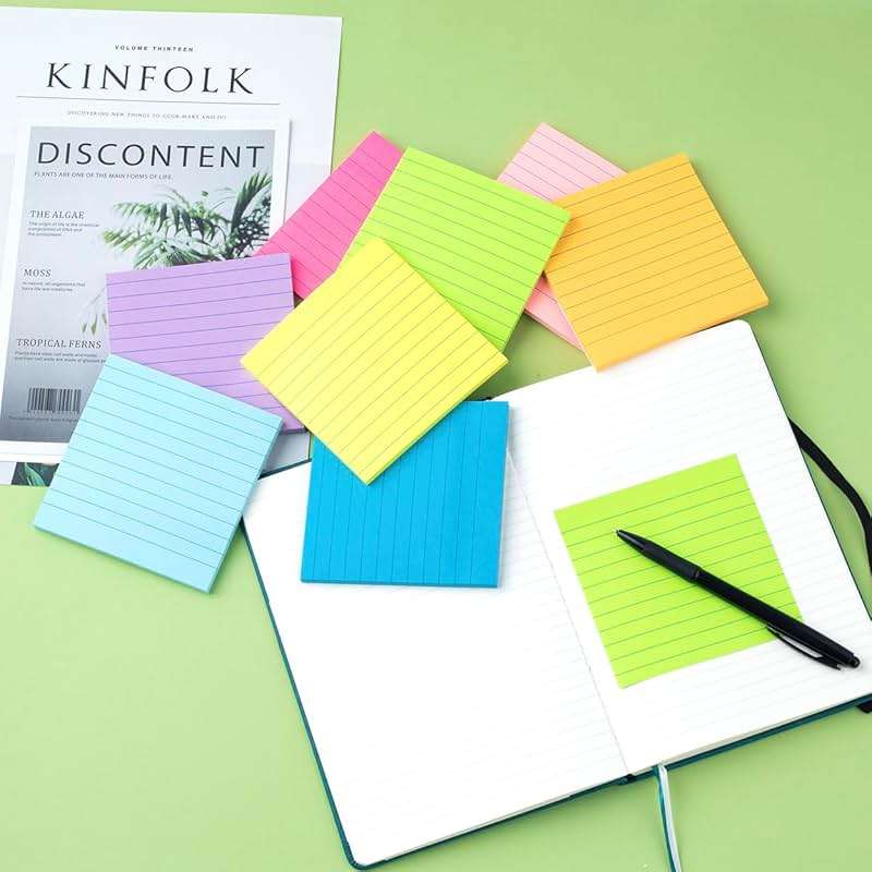 (8 Pack) Lined Sticky Notes 4x4 Bright Stickies Colorful Super Sticking Power Memo Pads, 8 Colors, Strong Adhesive - Image 6