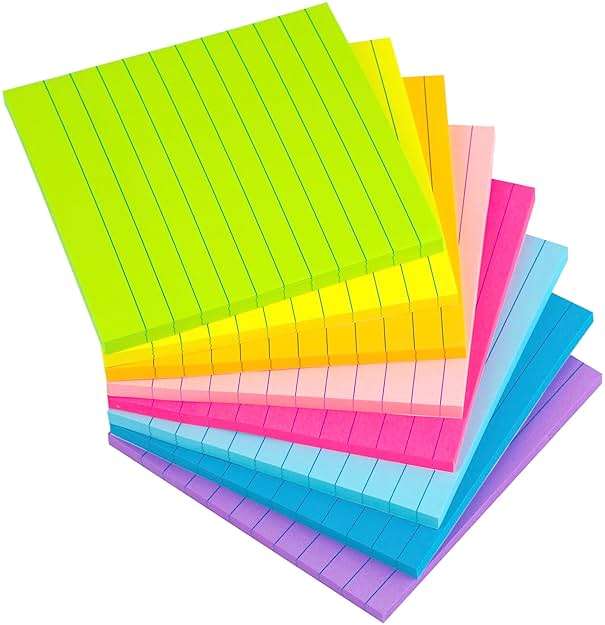 (8 Pack) Lined Sticky Notes 4x4 Bright Stickies Colorful Super Sticking Power Memo Pads, 8 Colors, Strong Adhesive - Image 7