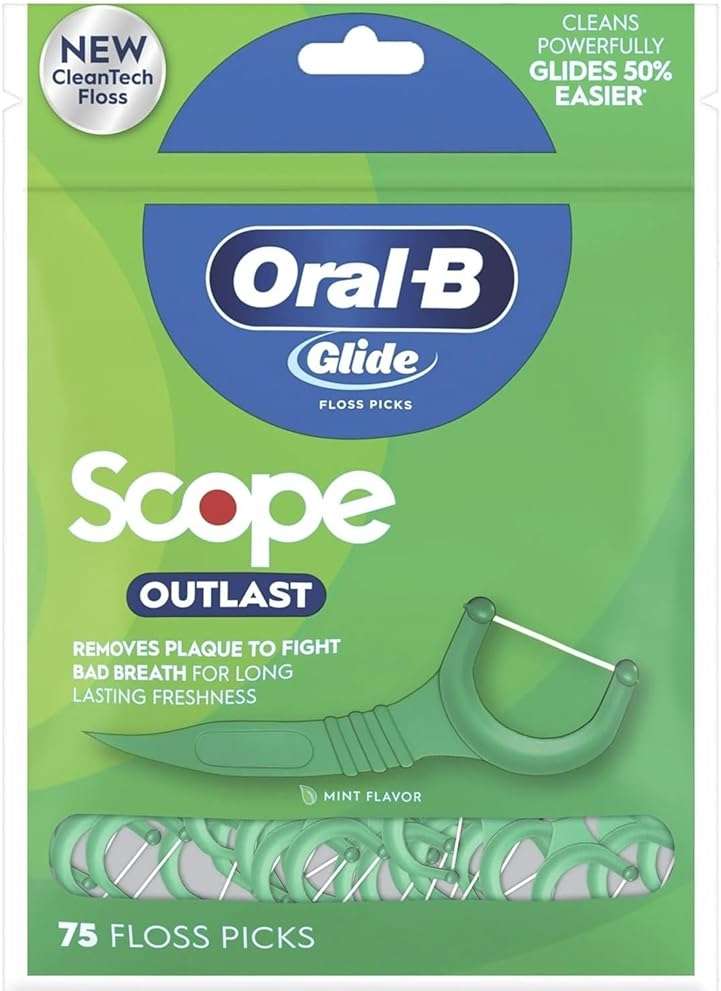 Oral B Glide Dental Floss Picks, Complete With Scope Outlast, Mint, 75 Count, Pack Of 6 - Image 1