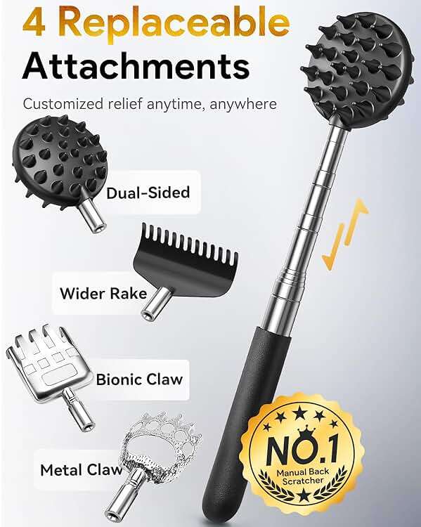 TUKUOS Fathers Day Gift for Dad, Telescoping Back Scratcher with 5 Detachable Scratching Heads, Rubber Handles, Gifts for Men Husband Grandpa, Anniversary Birthday Gift for Adults/Women - Image 2